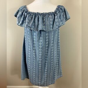 Love, fire off the shoulder blue floral cottagecore cotton dress size medium